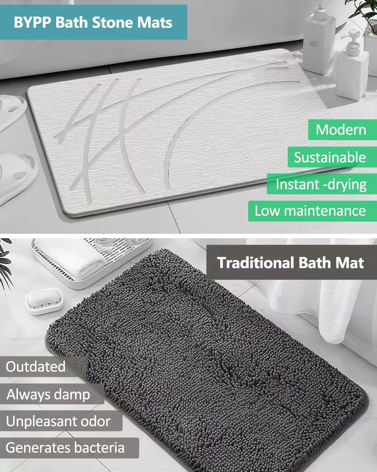 TerraDry Stone Bath Mat - Non-Slip Super Absorbent Diatomaceous Earth Stone Mat
