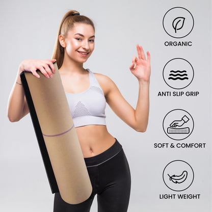 Premium Non Toxic Cork Yoga Mat with Storage Bag & Strap - 4MM Thick Large Size | Eco-Friendly, Non-Slip, & Sweat Resistant