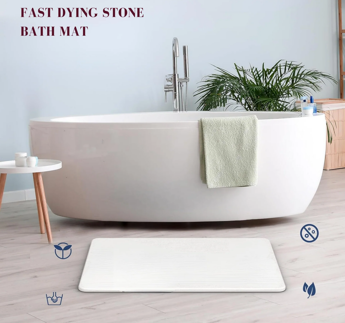 TerraDry Stone Bath Mat - Non-Slip Super Absorbent Diatomaceous Earth Stone Mat